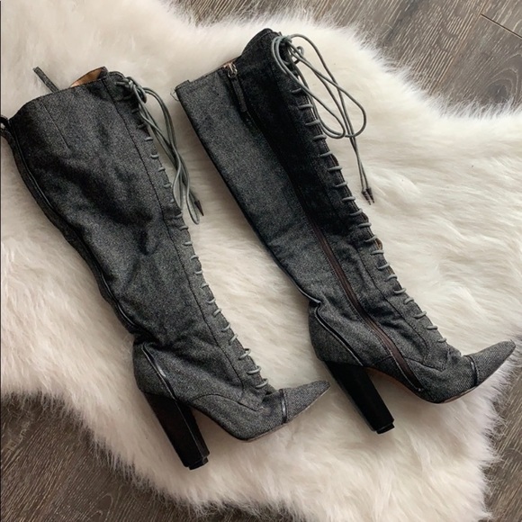 L.A.M.B. | Lace up knee high heeled boot - Picture 4 of 16